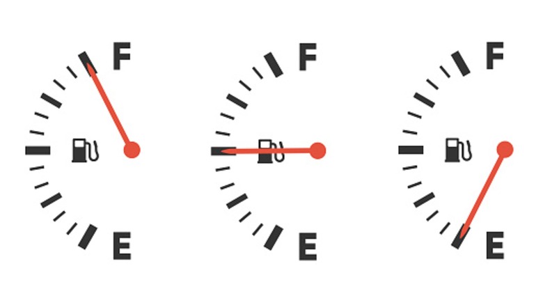 Three fuel gauges, each one showing a different level.