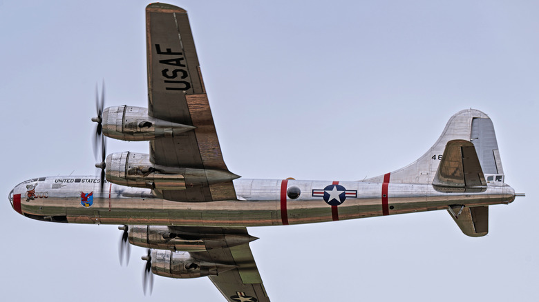 A B-29 successful formation astatine an aerial show