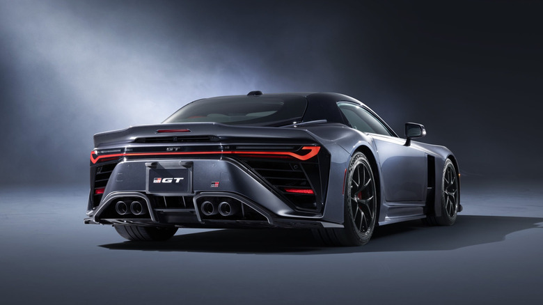 Rear 3/4 of the Toyota GR GT.