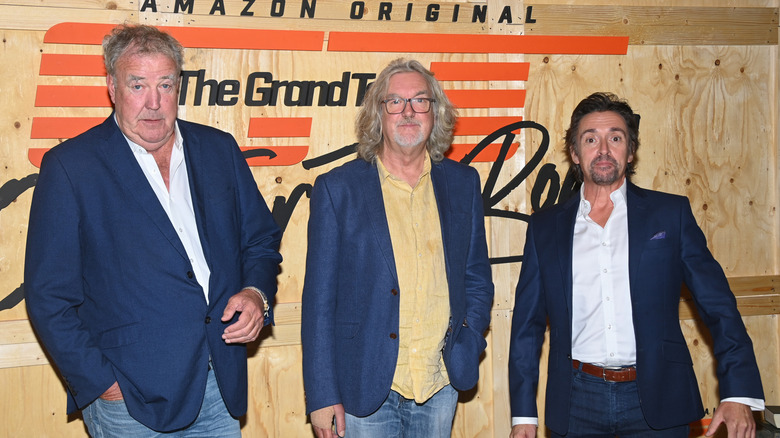 Jeremy Clarkson, James May and Richard Hammond attend an evening with "The Grand Tour" at Television Centre on September 10, 2024 in London, England.