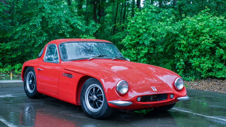 Front-quarter shot of a red 1965 Griffith 200