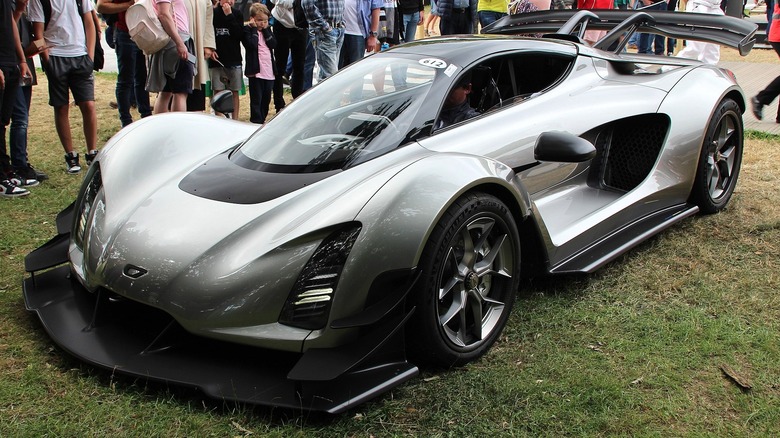 Elevated front 3/4 of Czinger 21C at 2022 Goodwood Festival of Speed