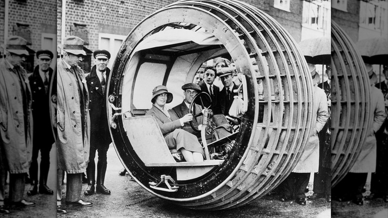 A young woman test driving the dynasphere