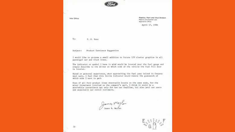 Letter from James Moylan about the gas cap arrow