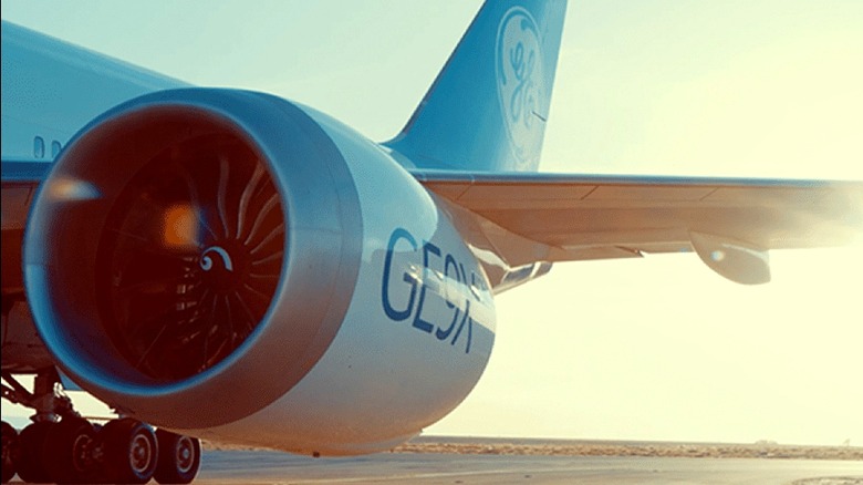 A General Electric GE9X jet engine on a Boeing 777X plane
