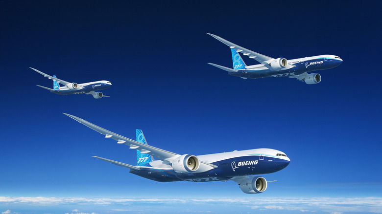 A group of Boeing 777X aircraft in flight
