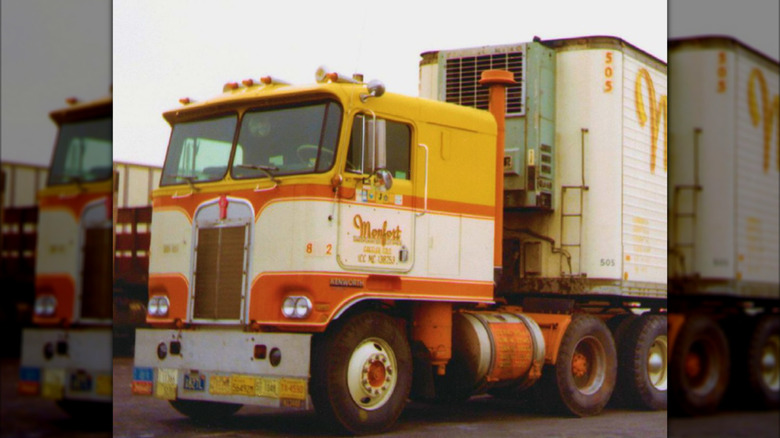 An old image of a flat-nosed Monfort Trucking Circus Wagon