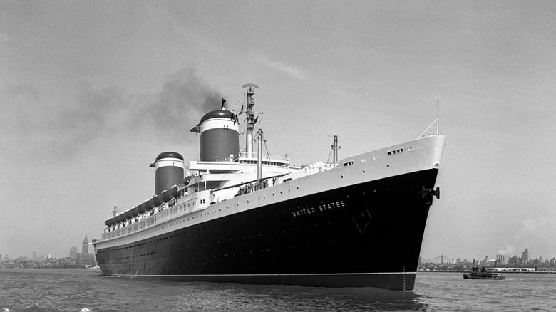 Black and white photo of the SS United States