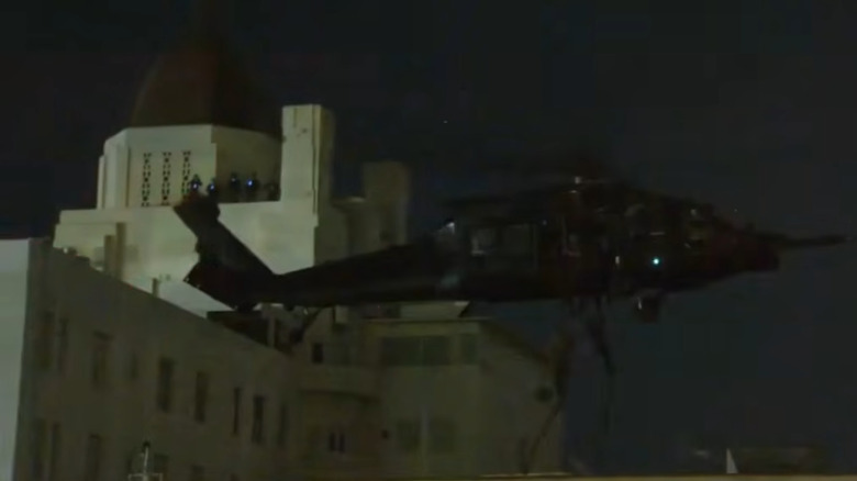 Soldiers repel from a Black Hawk helicopter into a facility in Pasadena, California on the night of June 3, 2026