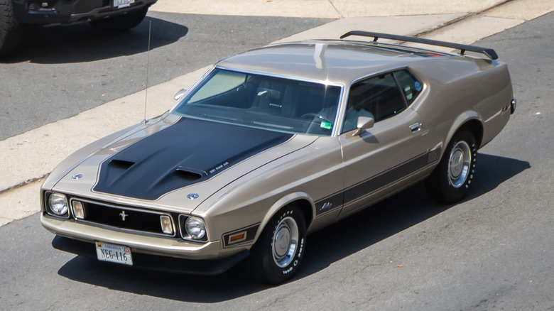 An overhead shot of a 1973 Ford Mustang Mach 1