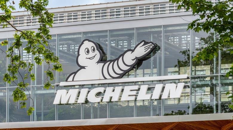 A display of the Michelin Man on the French headquarters of Michelin tires company