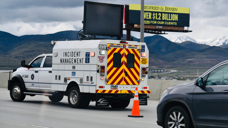 An emergency vehicle on the side of the Interstate in Utah.