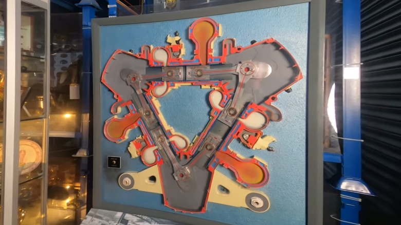 A cross section display of a Napier Deltic 2-stroke diesel 18 cylinder engine at the National Railway Museum