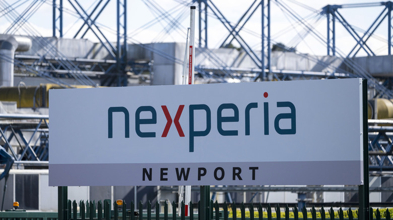 A close-up view of the Nexperia plant sign on April 1, 2022 in Newport, Wales. Nexperia, a Dutch subsidiary of the Chinese technology company Wingtech, acquired the Newport Wafer Fab in July 2021 for £63m however the UK Government may still decide to intervene under the National Security and Investment Act. The plant, which makes semiconductors, employs 450 people.