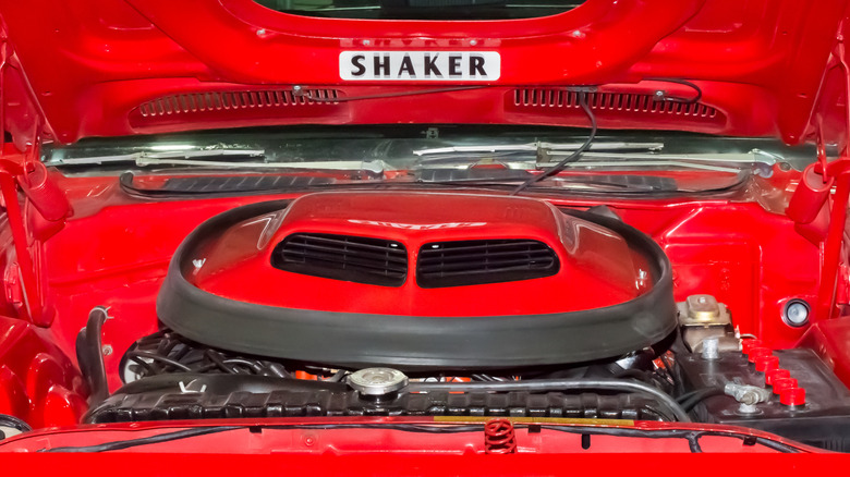 A Plymouth Barracuda shaker hood