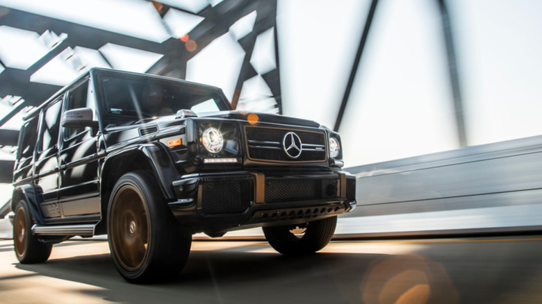 Black G65 AMG Final Edition dynamic shot on a bridge.