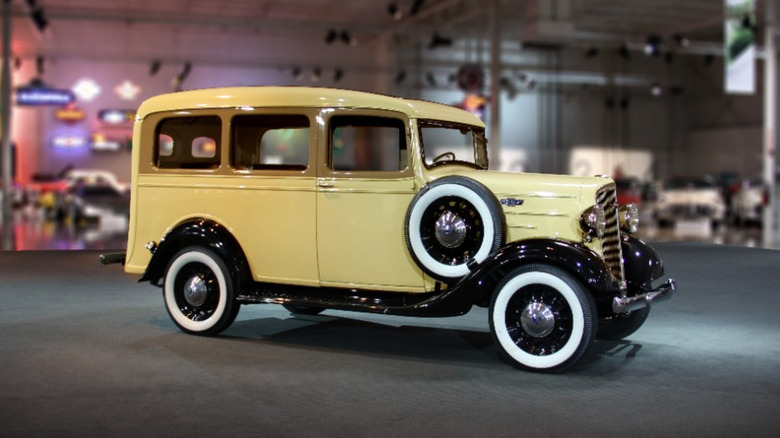Profile of 1936 Chevrolet Suburban on display as part of the GM Heritage collection