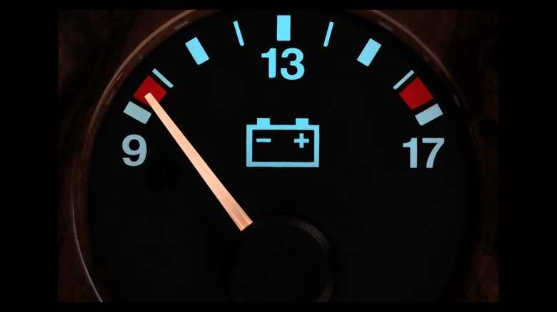 Dashboard battery gauge indicating low power