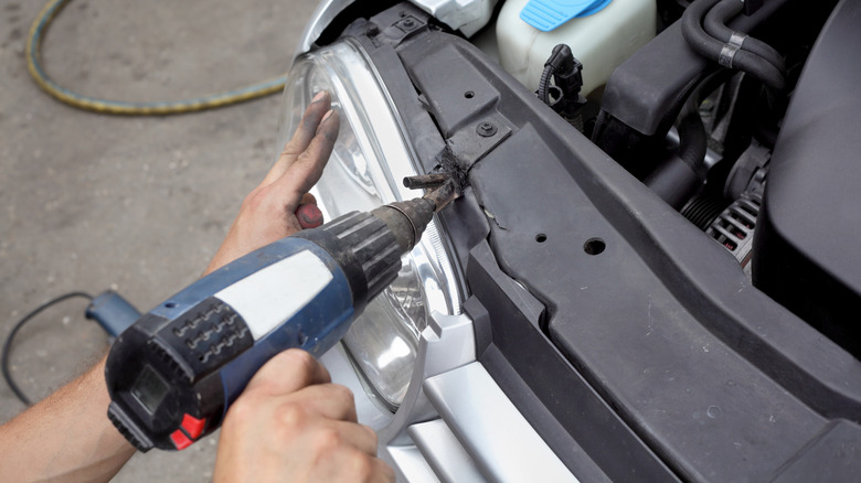 Plastic welder used on a car headlight