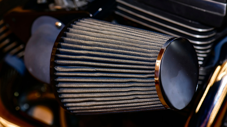 Dirty pod air filter on a motorcycle