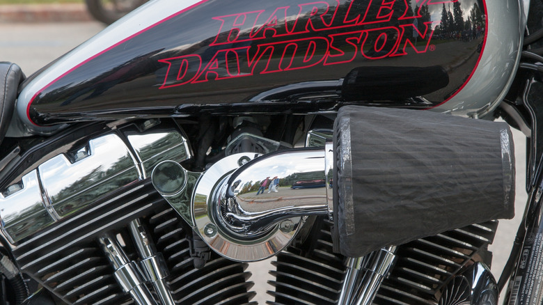 A pod air filter on a Harley Davidson