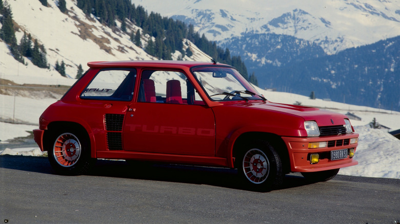 A road-going Renault 5 Turbo 1 in the French Alps.