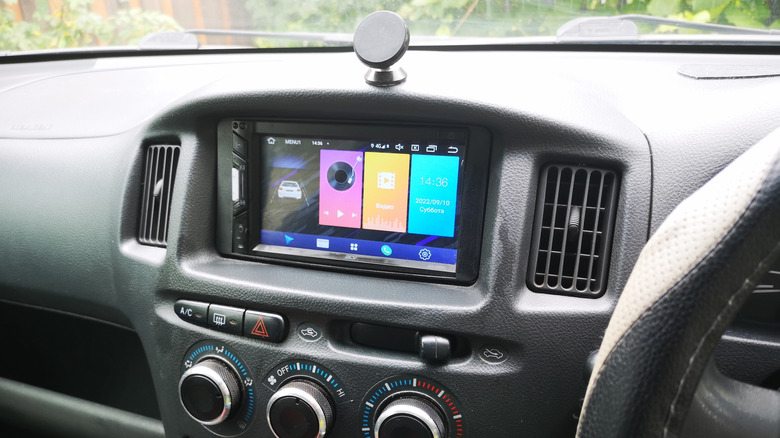 An aftermarket head unit in a car