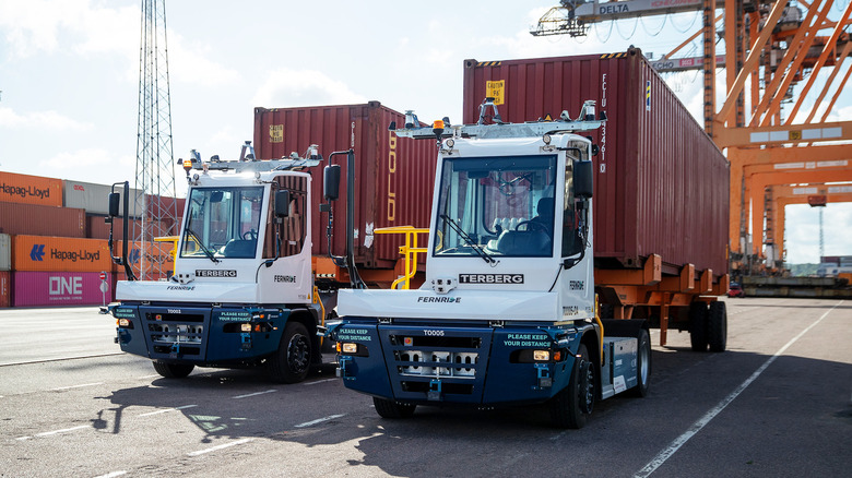 A pair of Fernride yard goats at a container terminal