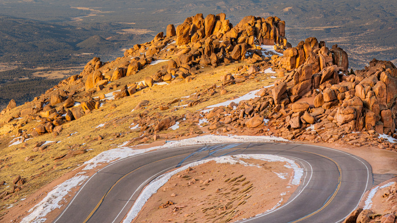 A hairpin turn on Pikes Peak Highway