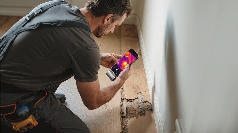 A man uses the TOPDON TC002C Duo to look for pests