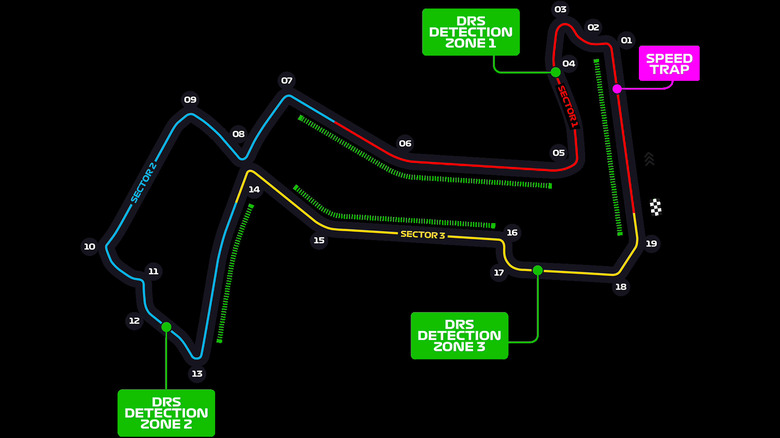 An overview of the Marina Bay Street Circuit against a black background.
