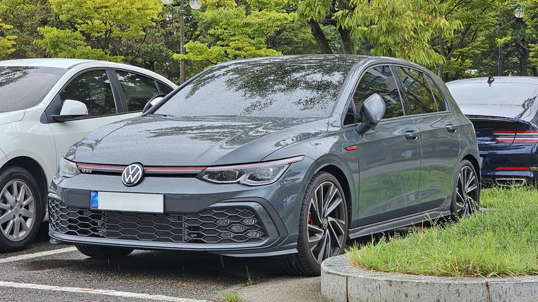 A Dolphin Gray Metallic Volkswagen Mk8 Golf GTI.