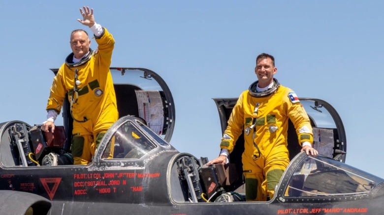 U-2 pilots "Jethro" and Cory "Ultralord" Bartholomew returning from record-breaking flight on August 1, 2025