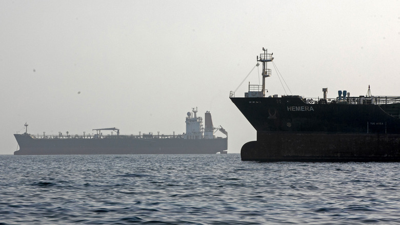 STRAIT OF HORMUZ, IRAN - MAY 16: A ship remains anchored on May 16, 2026 in the Strait of Hormuz near Larak Island, Iran. Negotiations between the U.S. and Iran over opening this critical waterway have largely stalled as the countries have rejected each other's proposals to end the war that began when the U.S. and Israel attacked Iran on February 28. (Photo by Majid Saeedi/Getty Images)