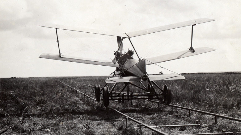 The Bug being launched from a four-wheeled dolly that ran down a portable track