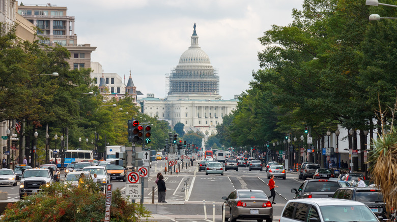 United States Capitol from Pennsylvania avenue in downtown Washington DC, USA