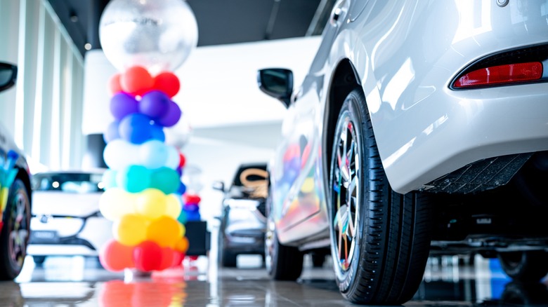 A luxury car in a dealership.
