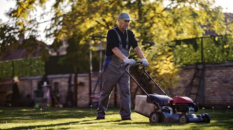 Man mowing his lawn