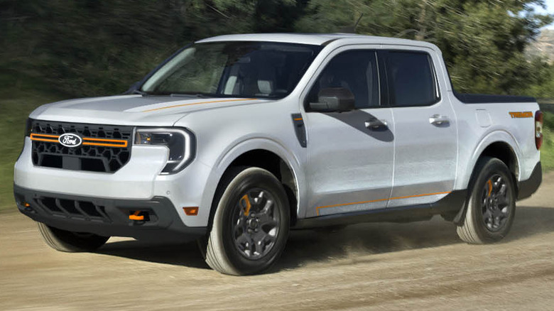 2025 Ford Maverick Tremor driving on a dirt road