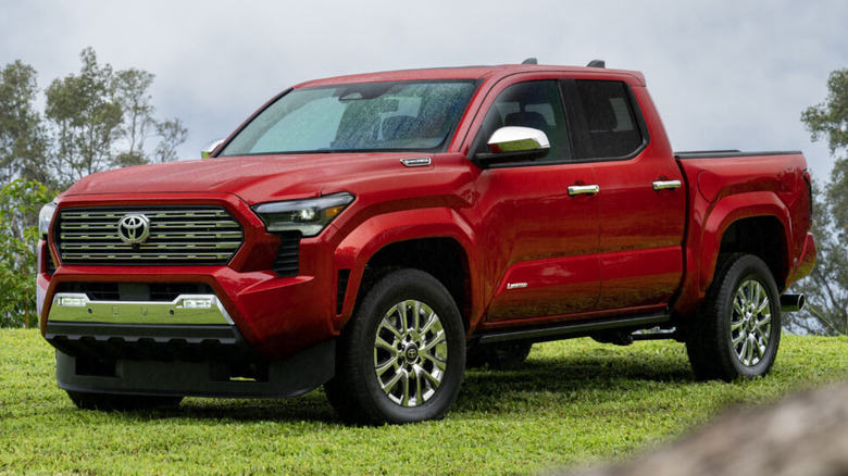 2025 Toyota Tacoma Limited parked on a lush green grass with trees in the background