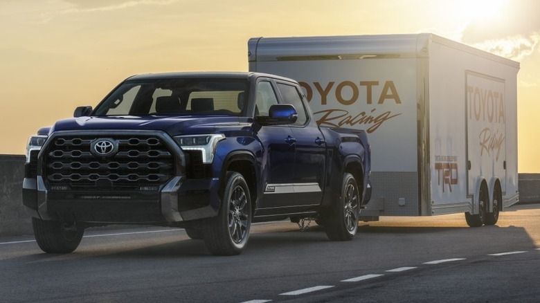 2025 Toyota Tundra Platinum pulling an enclosed trailer