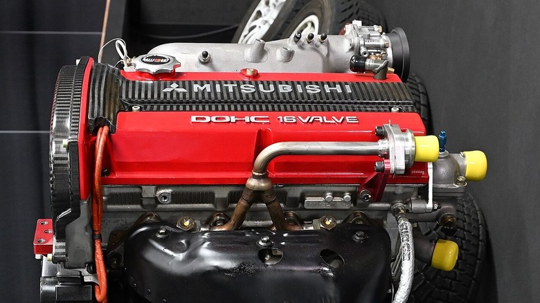 A Mitsubishi 4G63T engine on stand