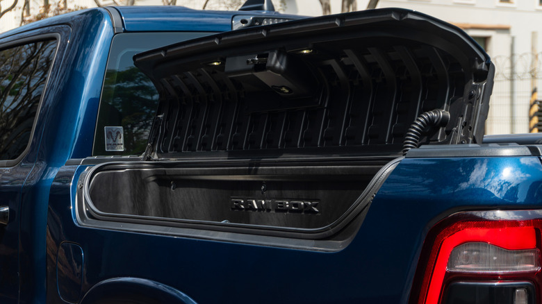 The RamBox on a blue Ram pickup truck.