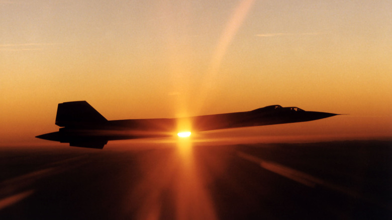 SR-71 mid-flight photographed at sunset
