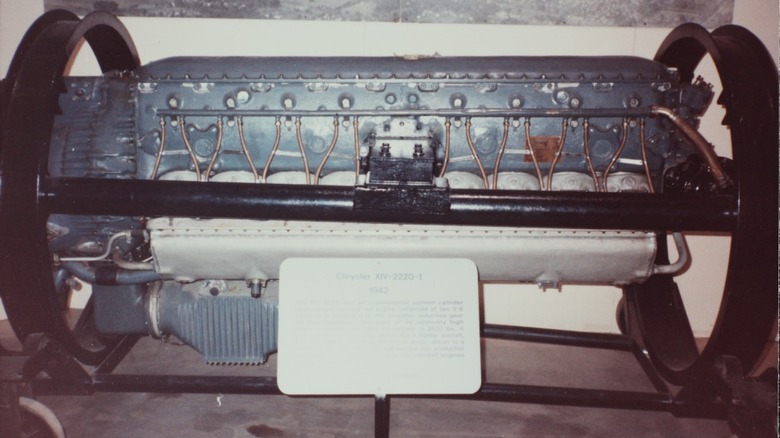 Chrysler's first hemi engine, the XIV-2220, on display at the New England Air Museum.