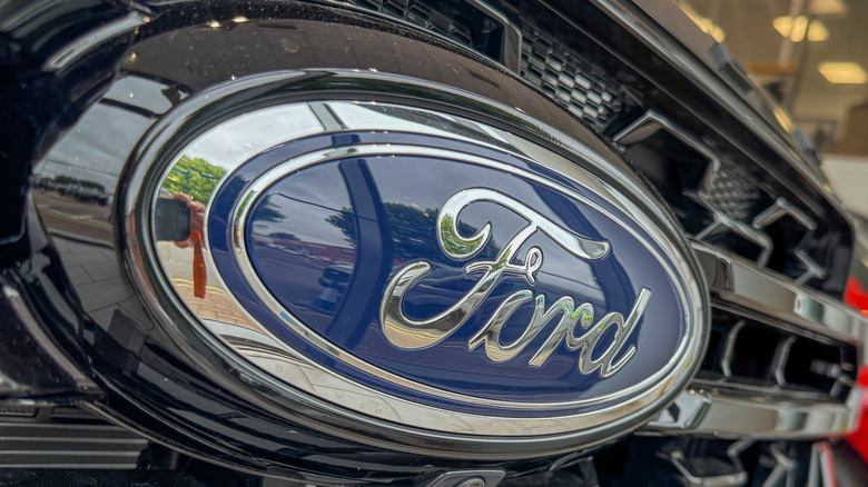 Ford badge from the front of a Transit van.