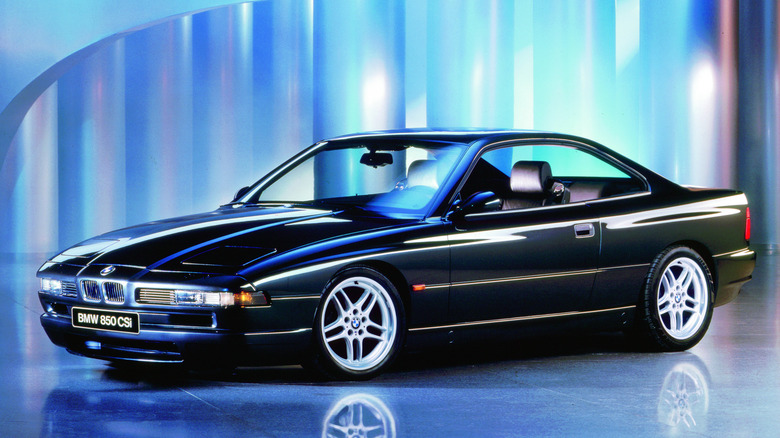 Front 3/4 view of a black BMW 850CSi