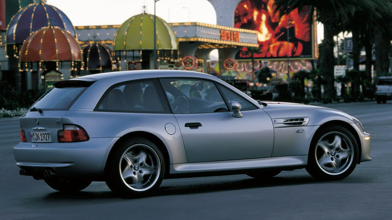 Rear 3/4 view of a silver BMW Z3 M Coupe
