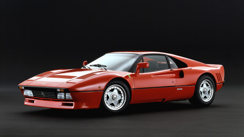Front 3/4 view of a red Ferrari 288 GTO
