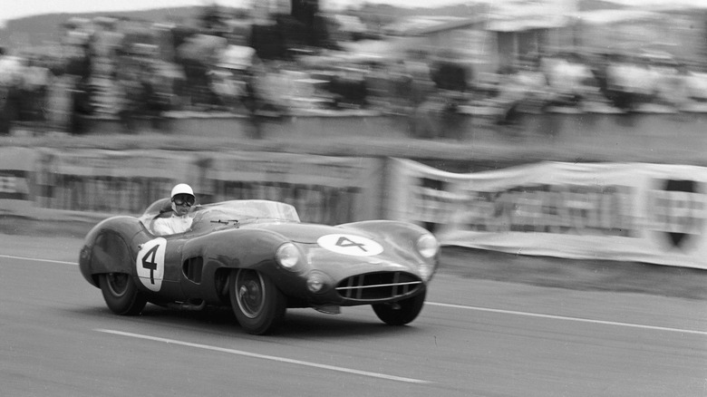Stirling Moss driving an Aston Martin DBR1 at Le Mans